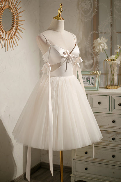 Black Beaded Cut-Out Bow Tie Straps Homecoming Dress