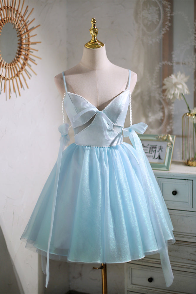 Black Beaded Cut-Out Bow Tie Straps Homecoming Dress