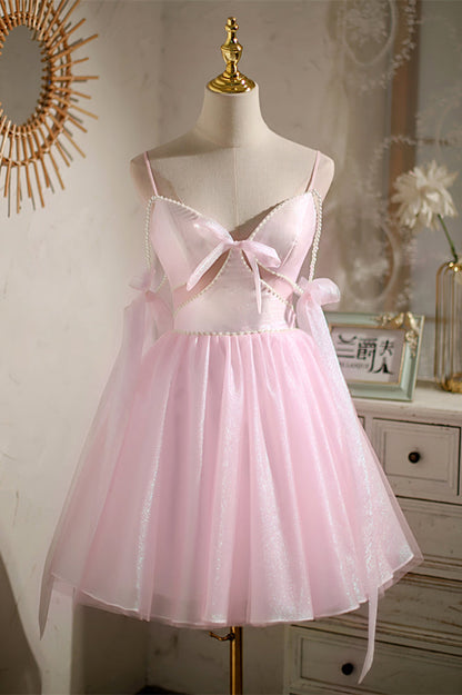 Black Beaded Cut-Out Bow Tie Straps Homecoming Dress