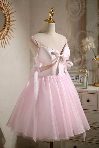 Black Beaded Cut-Out Bow Tie Straps Homecoming Dress