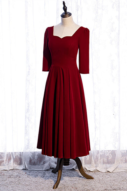 Casual Satin A-Line Empire Sleeves Midi Party Dress