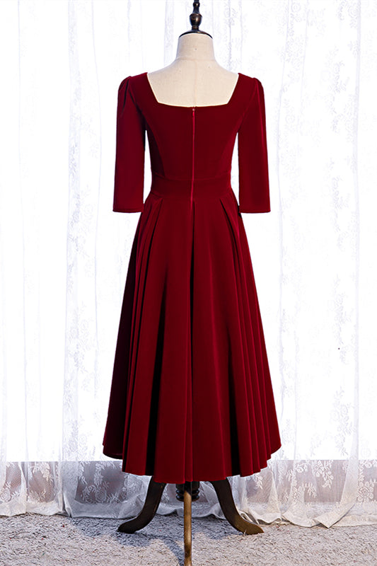 Casual Satin A-Line Empire Sleeves Midi Party Dress