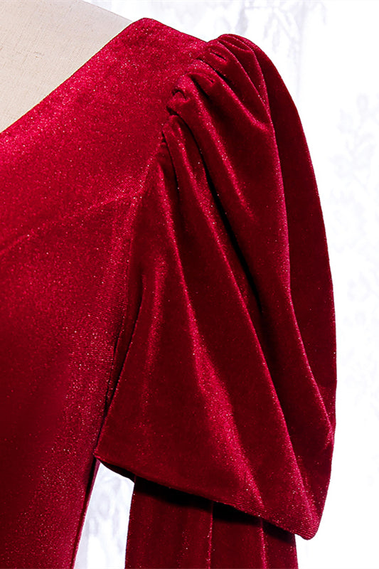 Long Sleeves A-Line Velvet And Tulle Party Prom Dress