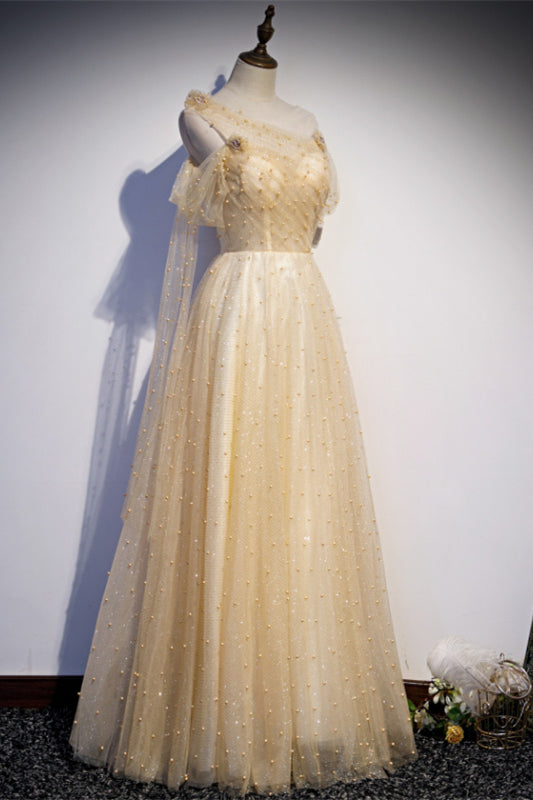 Tulle A-Line Sleeveless Empire Floor-Length Party Prom Dress