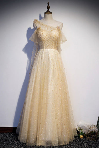 Tulle A-Line Sleeveless Empire Floor-Length Party Prom Dress
