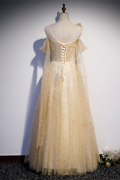Tulle A-Line Sleeveless Empire Floor-Length Party Prom Dress