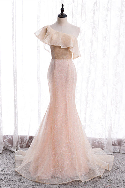 Ruffle One Shoulder Empire Mermaid Party Evening Dress