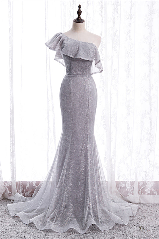 Ruffle One Shoulder Empire Mermaid Party Evening Dress