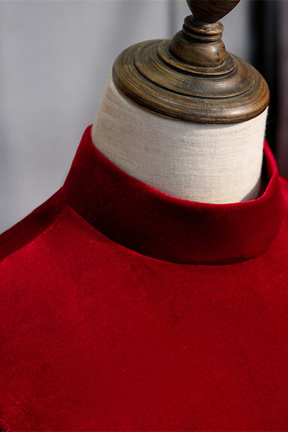 Velvet A-Line High Neck Long Sleeves Party Prom Dress
