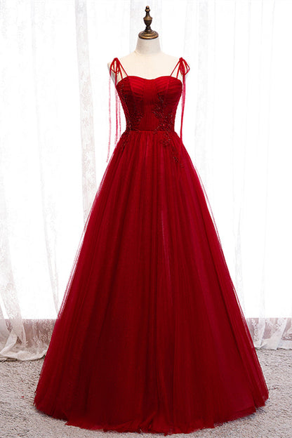 Pretty Tulle A-Line Sweetheart Straps Empire Red Party Dress