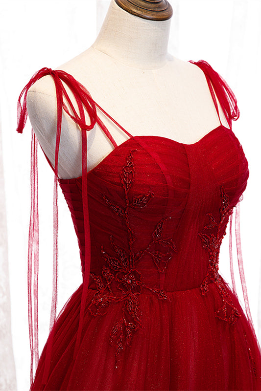 Pretty Tulle A-Line Sweetheart Straps Empire Red Party Dress
