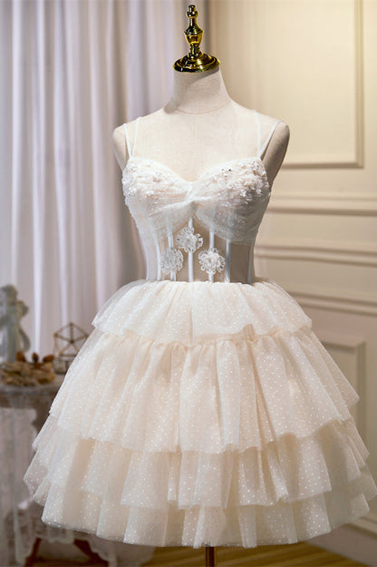 Ivory Bow Tie Twisted Appliques Multi-Layers Dots Homecoming Dress