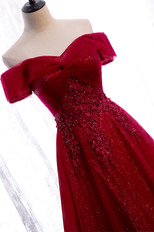 Elegant A-Line Off-Shoulder Lace Up Sparkly Party Prom Dress