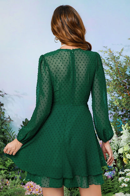Dark Green Surplice Long Sleeves Printed Homecoming Dress