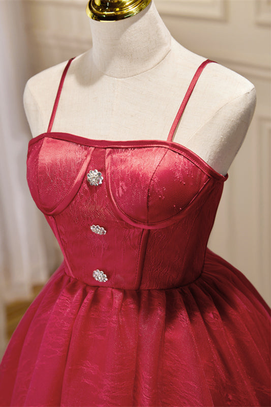 Wine Red Straps Silver Buttons Homecoming Dress