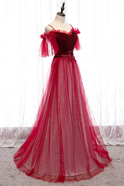 Sparkly Tulle A-Line Off-Shoulder Appliques Party Prom Dress