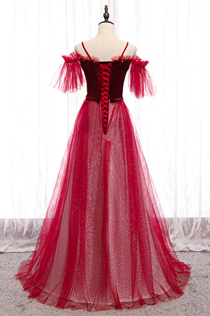 Sparkly Tulle A-Line Off-Shoulder Appliques Party Prom Dress