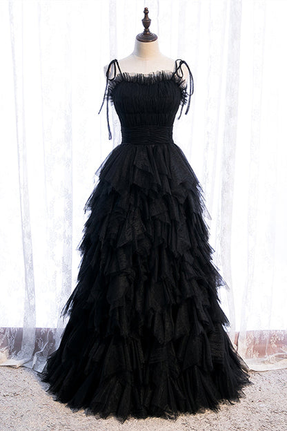 Chic Tiered Tulle A-Line Straps Long Party Prom Dress