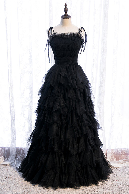 Chic Tiered Tulle A-Line Straps Long Party Prom Dress