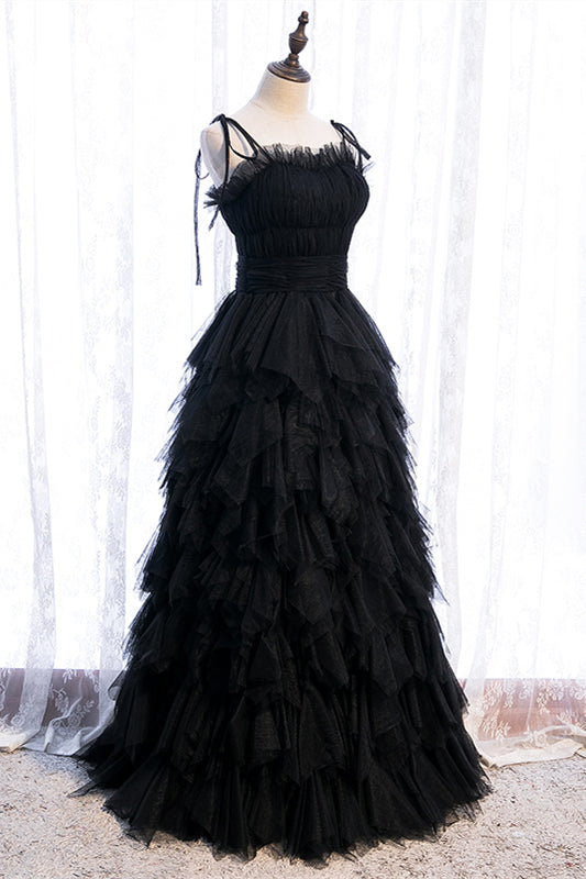 Chic Tiered Tulle A-Line Straps Long Party Prom Dress