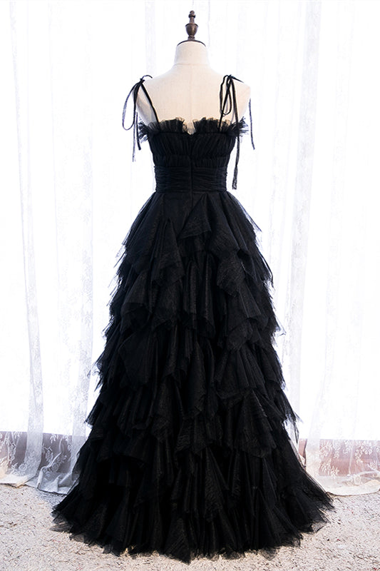 Chic Tiered Tulle A-Line Straps Long Party Prom Dress