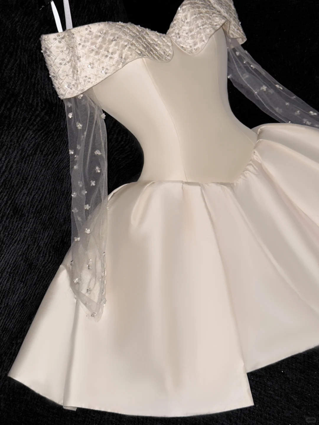 Cute A Line Off the Shoulder Beaded Ivory Satin Tulle Short Homecoming Dress Birthday Dress SH3099