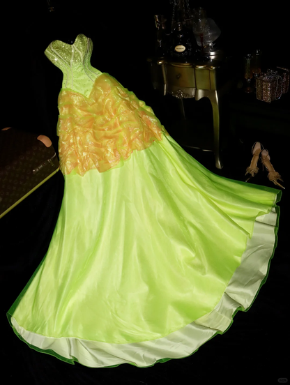 Shiny A Line Sweetheart Neck Rhinestone Satin Chiffon Long Party Dress Evening Dress SH3231