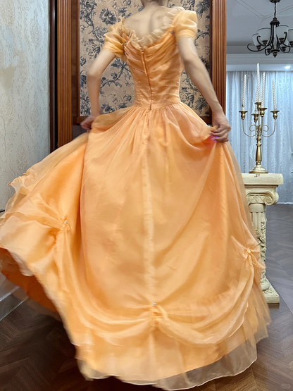 Vintage Orange A Line Off the Shoulder Chiffon Satin Long Prom Dress SH5170