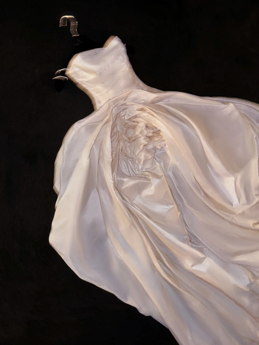 Elegant A Line Strapless Flower Ivory Satin Long Prom Dress Graduation Prom Dress SH2523