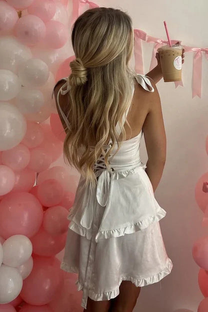 Satin A-Line Empire Straps Ruffle Homecoming Dress