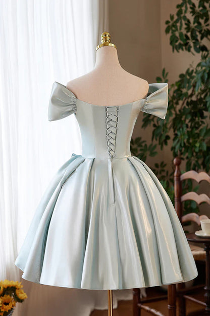 Satin A-Line Off-Shoulder 3D Floral Empire Homecoming Dress