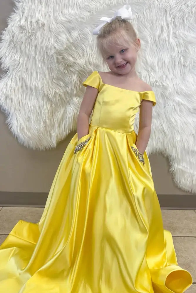 Satin A-Line Sleeveless Girl Pageant Dress With Pockets