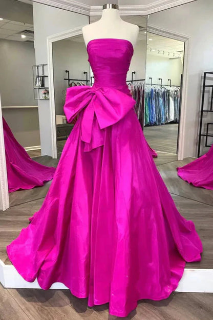 Satin A-Line Strapless Empire With Side Slit Prom Dress