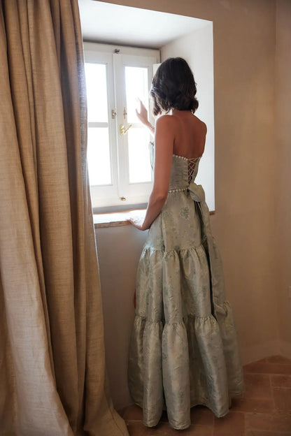 Satin A-Line Strapless Pearls Party Dress