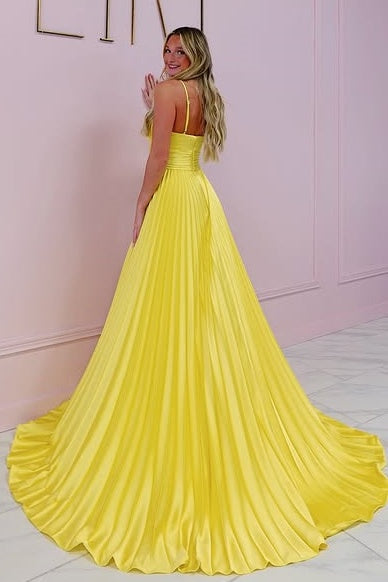 Satin A-Line Sweetheart Pleated Party Prom Dress With Slit