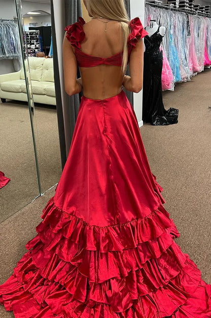 Chic A-Line Illusion Empire A-Line Tiered Prom Party Dress