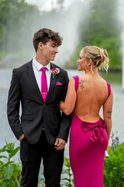 Satin Fitted Bateau Strapless Backless Party Prom Dress