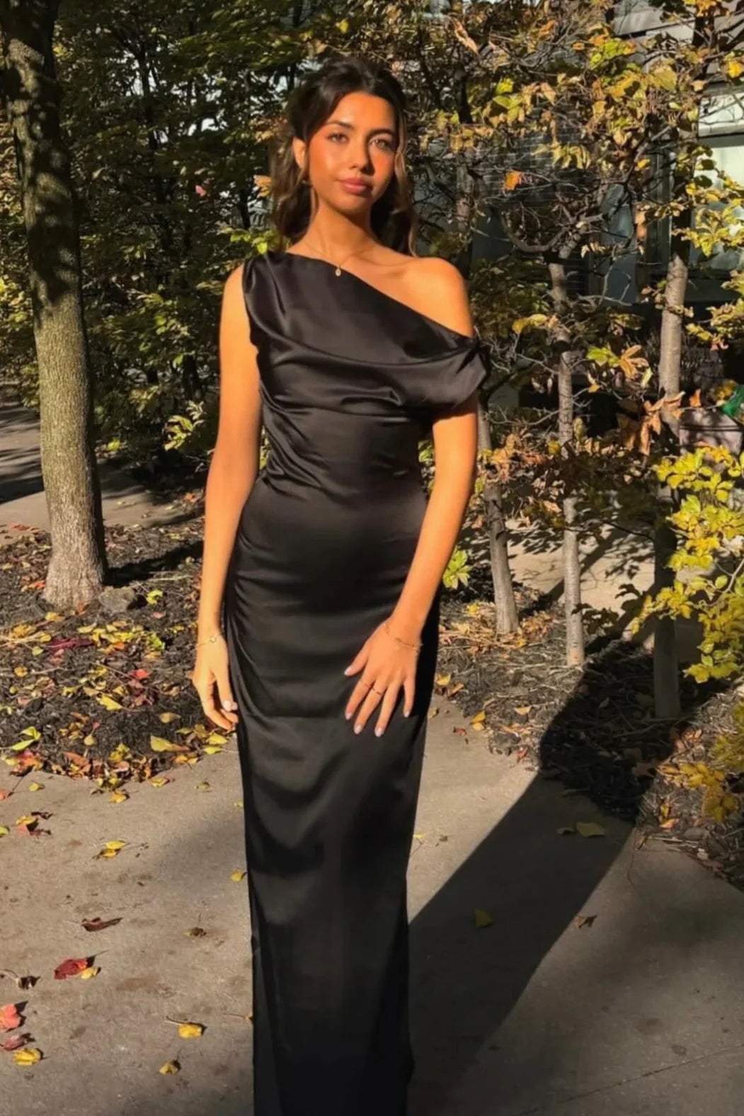 Satin Fitted Empire Floor-Length Bridesmaid Dress