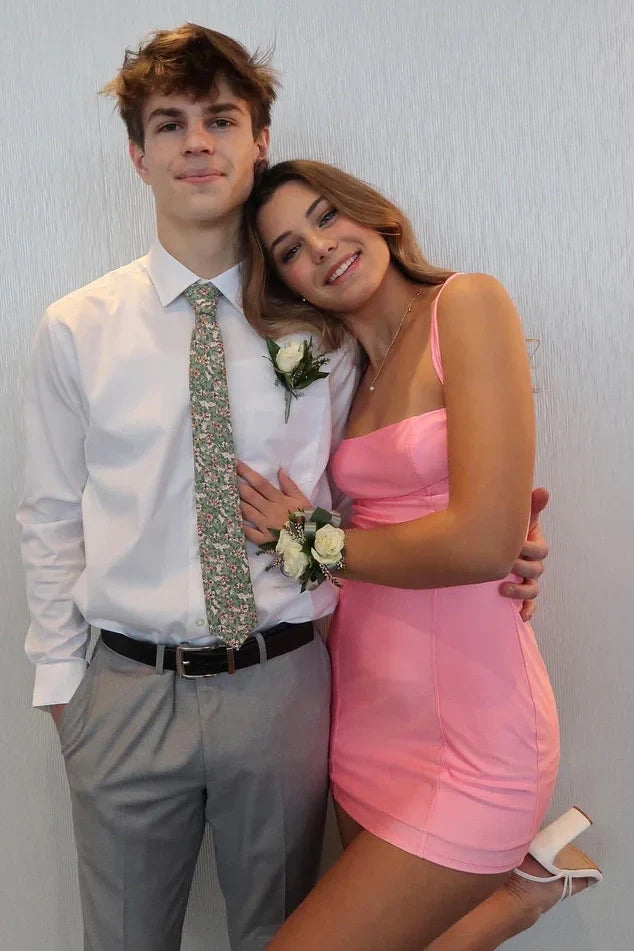 Satin Fitted Empire Square Sleeveless Mini Homecoming Dress