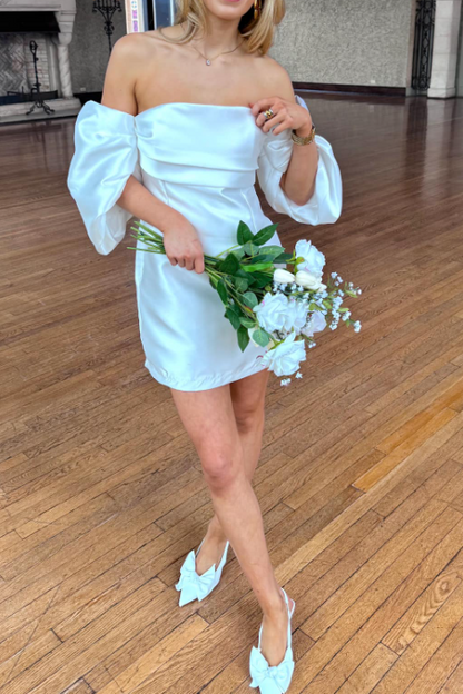 Satin Off-Shoulder Empire Short Summer Wedding Dress