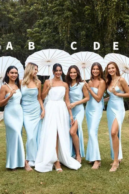 Satin Sleeveless Different Styles Long Bridesmaid Dress