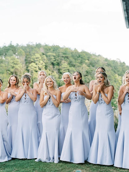 Satin Strapless Empire Mermaid Long Bridesmaid Dress With Bows