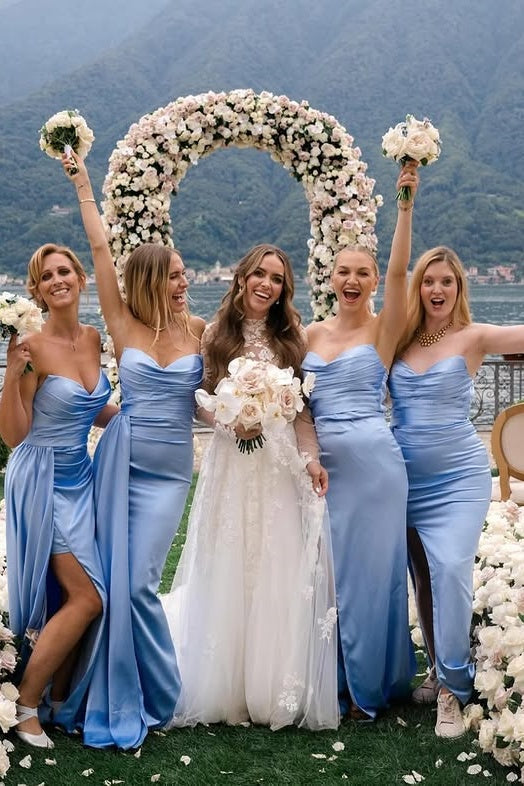 Satin Strapless Empire Ruched Bridesmaid Dress With Slit