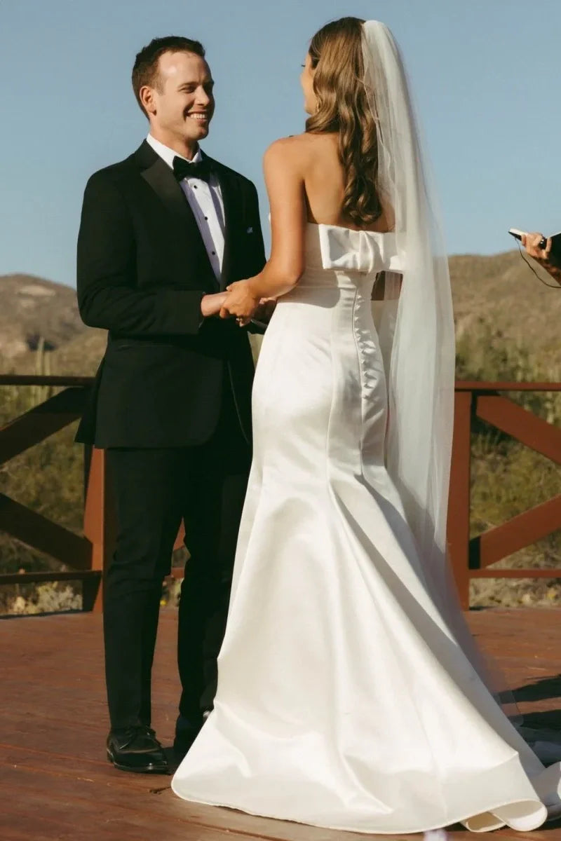 Satin Strapless Mermaid Wedding Dress With Train