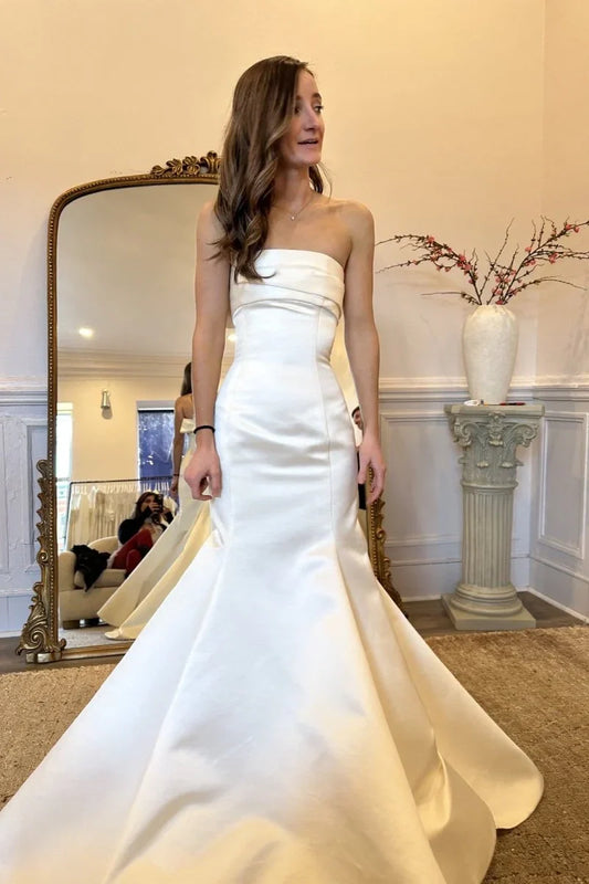 Satin Strapless Mermaid Wedding Dress With Train
