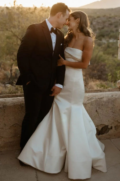 Satin Strapless Mermaid Wedding Dress With Train