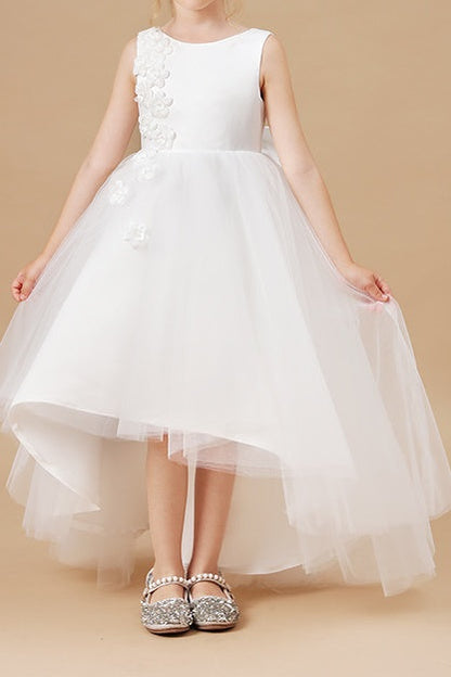 Scoop Sleeveless High Low Tulle A-Line Flower Girl Dress