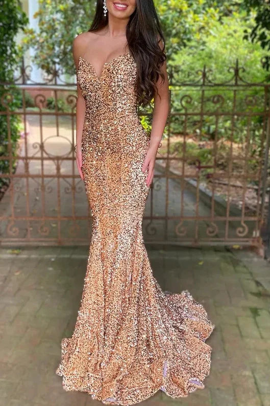 Sequins Sweetheart Strapless Trumpet Long Formal Dress