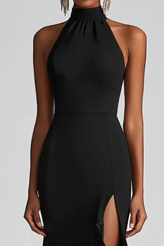 Sexy Black High Neck Sleeveless Mermaid Party Prom Dress