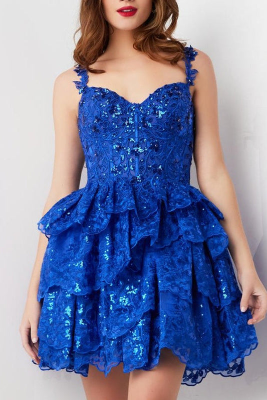 Sexy Lace A-Line Sweetheart Spaghetti Straps Tiered Homecoming Dress